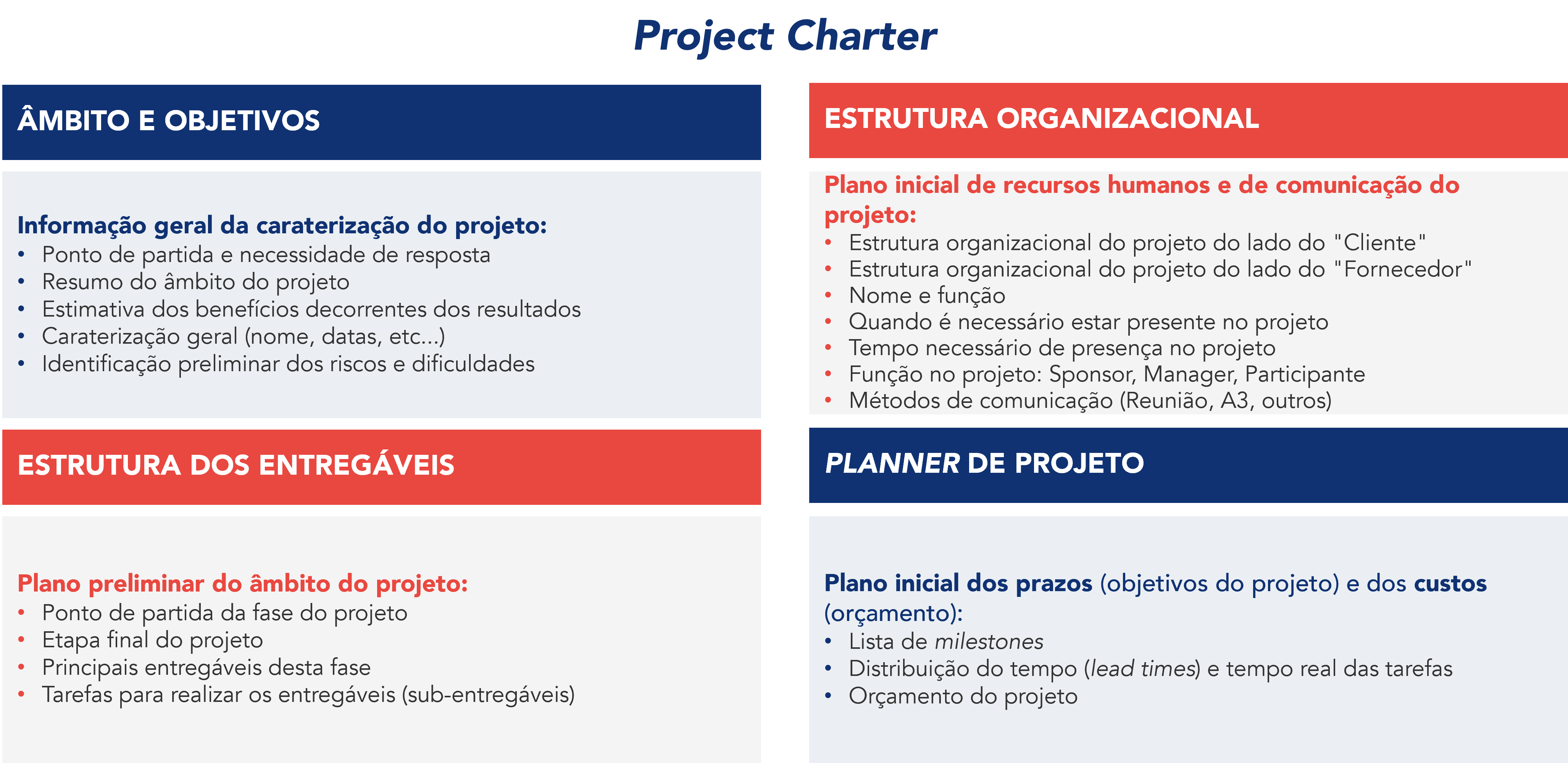 Elementos constituintes de um project charter
