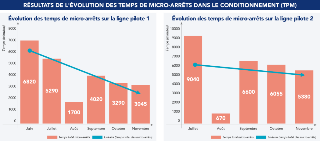 Résultats de l'évolution des temps de micro-arrêt (TPM)