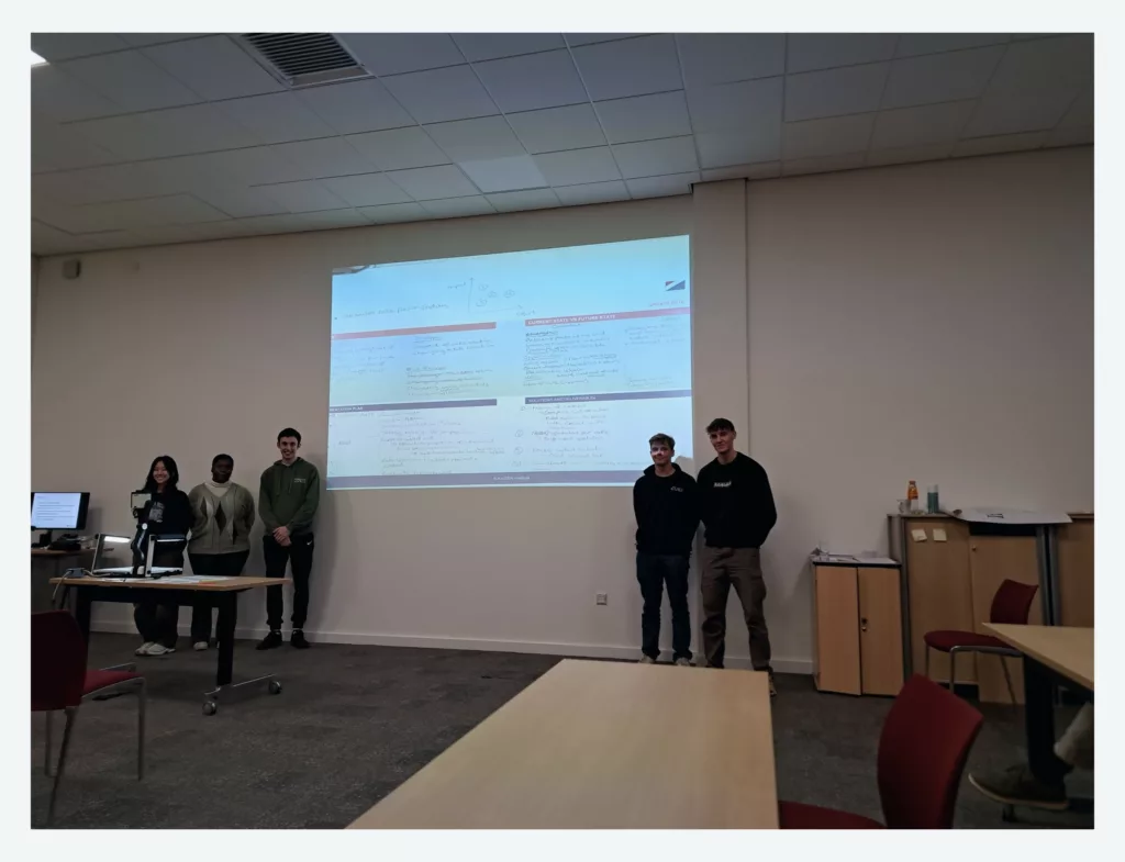 A student team shares their structured, problem-solving analysis during the guest lecture