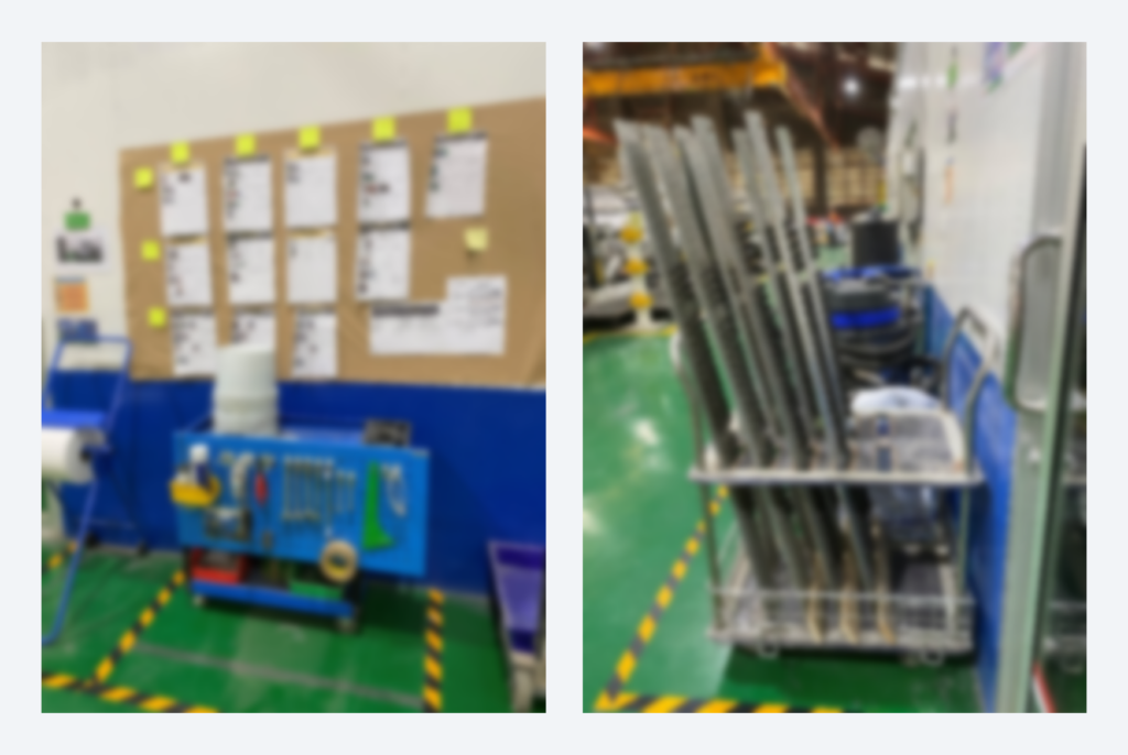 Organized workstation with visual management board 