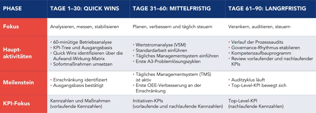 Tabelle mit dem 90-Tage-Einf&uuml;hrungsplan