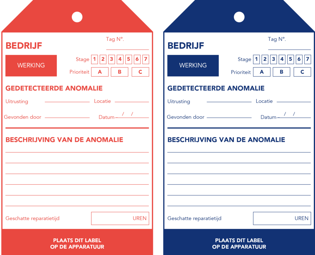 label voor het signaleren van problemen en afwijkingen in de apparatuur