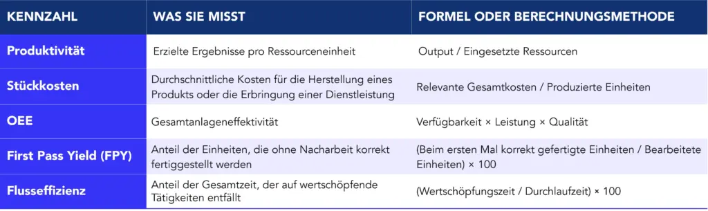 Veranschaulichende Beispiele f&uuml;r Kennzahlen der operativen Effizienz